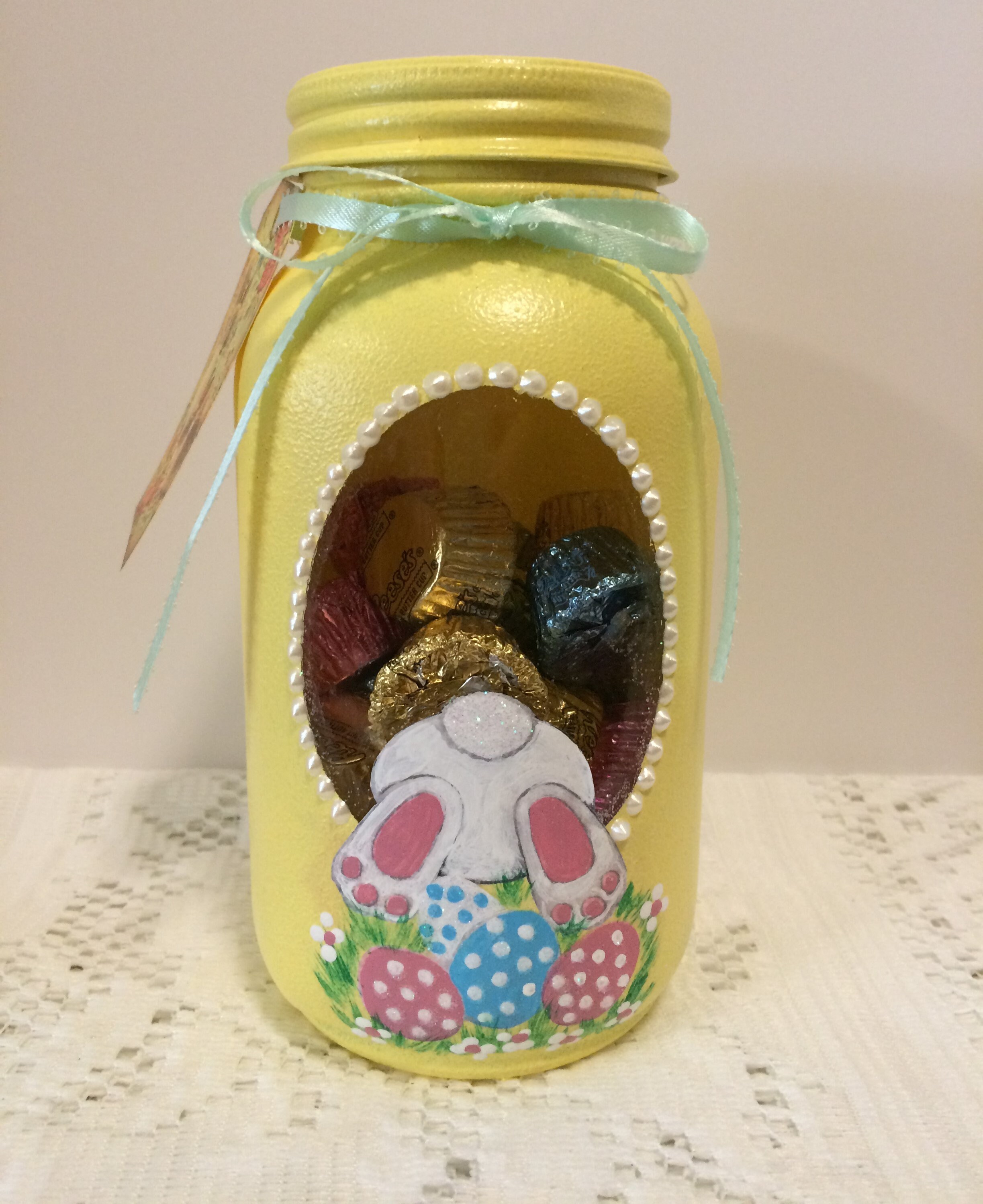 Easter candy Jar,Mason Jar Decor,Easter Centerpiece,Mason Jar Candy