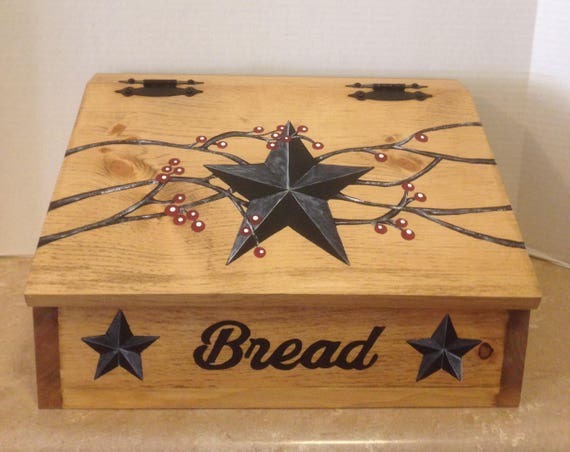 Bread Box, Wooden Bread Box, Primitive Decor, Primitive Star, Primitive Kitchen Decor, Country Decor, Storage for Bread, Handpainted Box