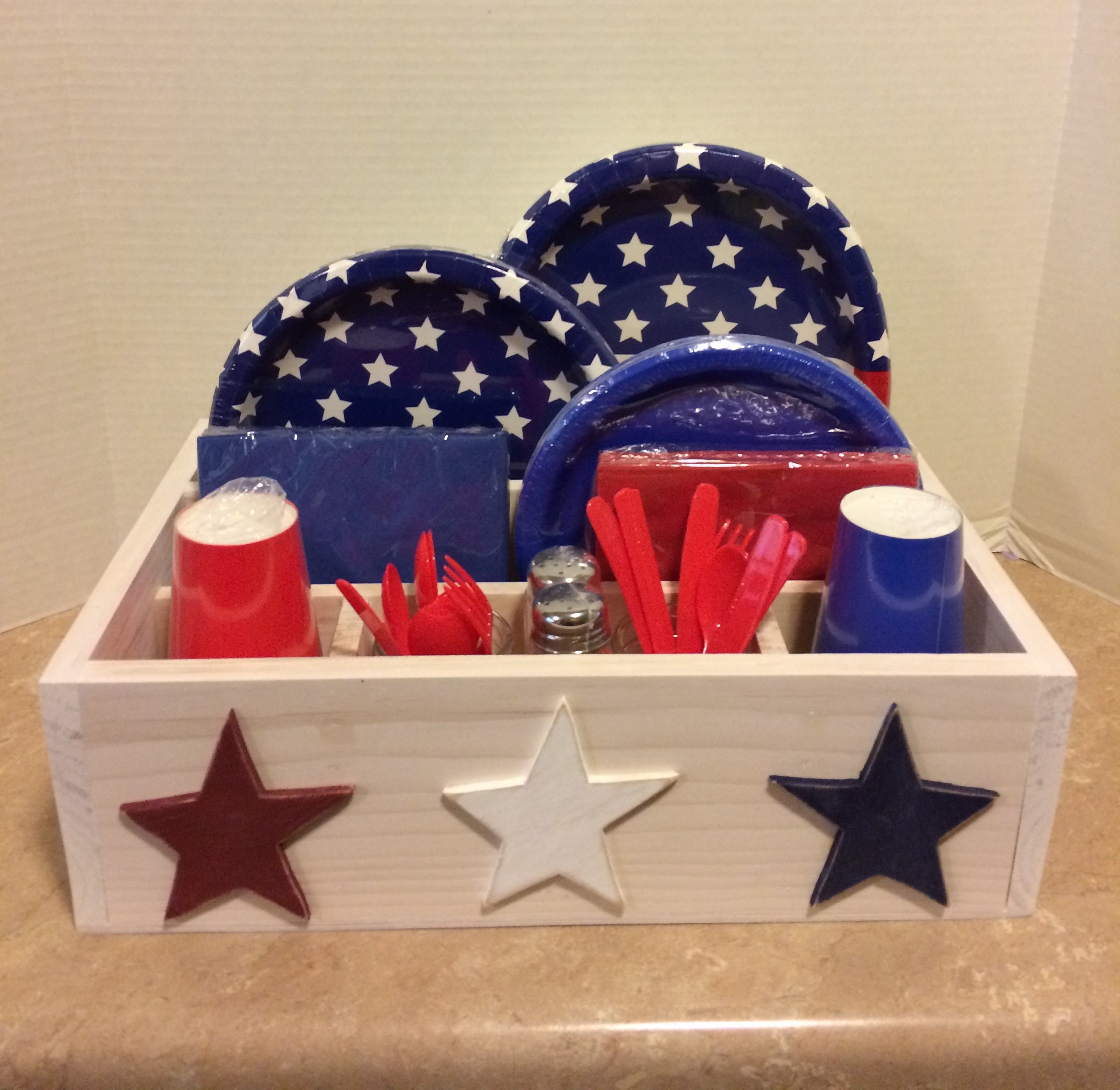 Table caddy, Picnic Caddy, Kitchen Caddy, Americana Decor, Housewarming