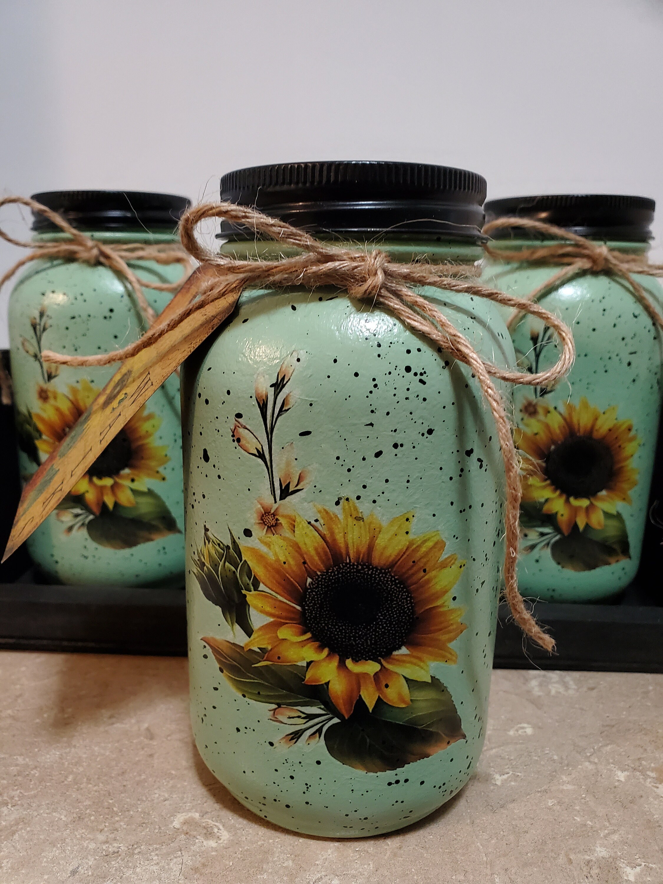 Mason jar kitchen utensil holders,mason jar decor,decoupaged jars