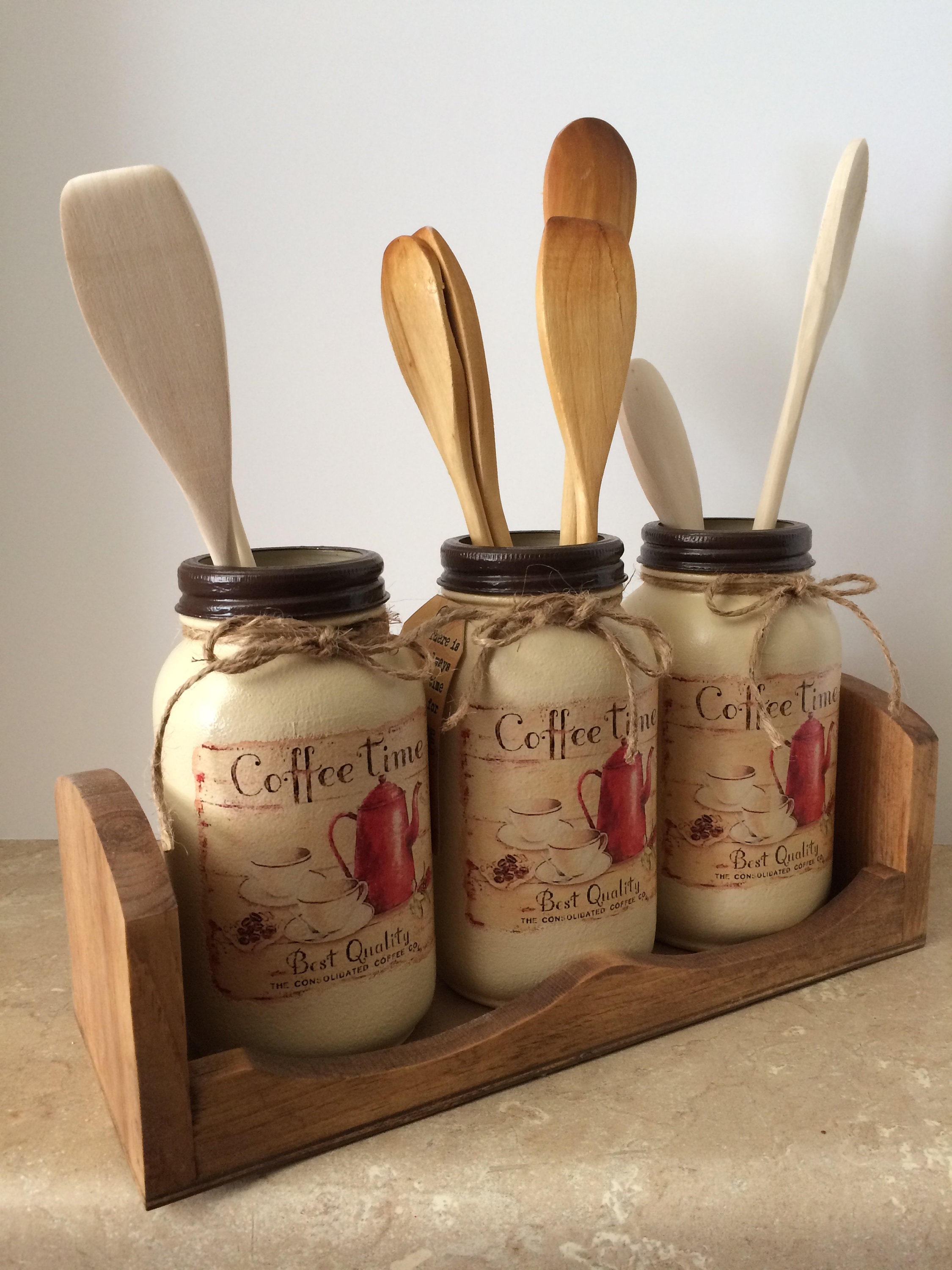 Kitchen Utensil Holder,Mason Jar Utensil Holders,Coffee Decor,Coffee Kitchen,Coffee Lovers Gift