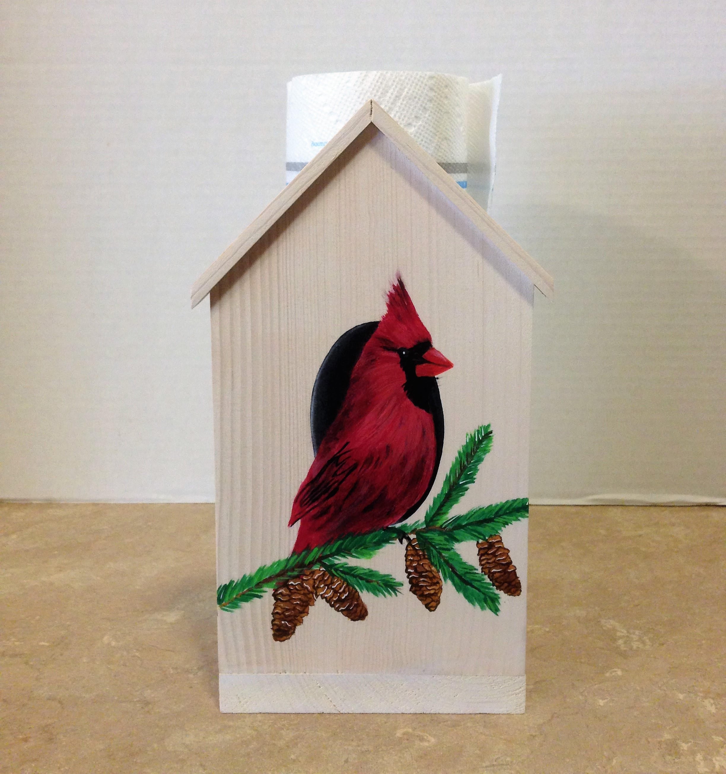 Paper Towel Holder, Wooden Towel Holder, Cardinal decor, Bird House