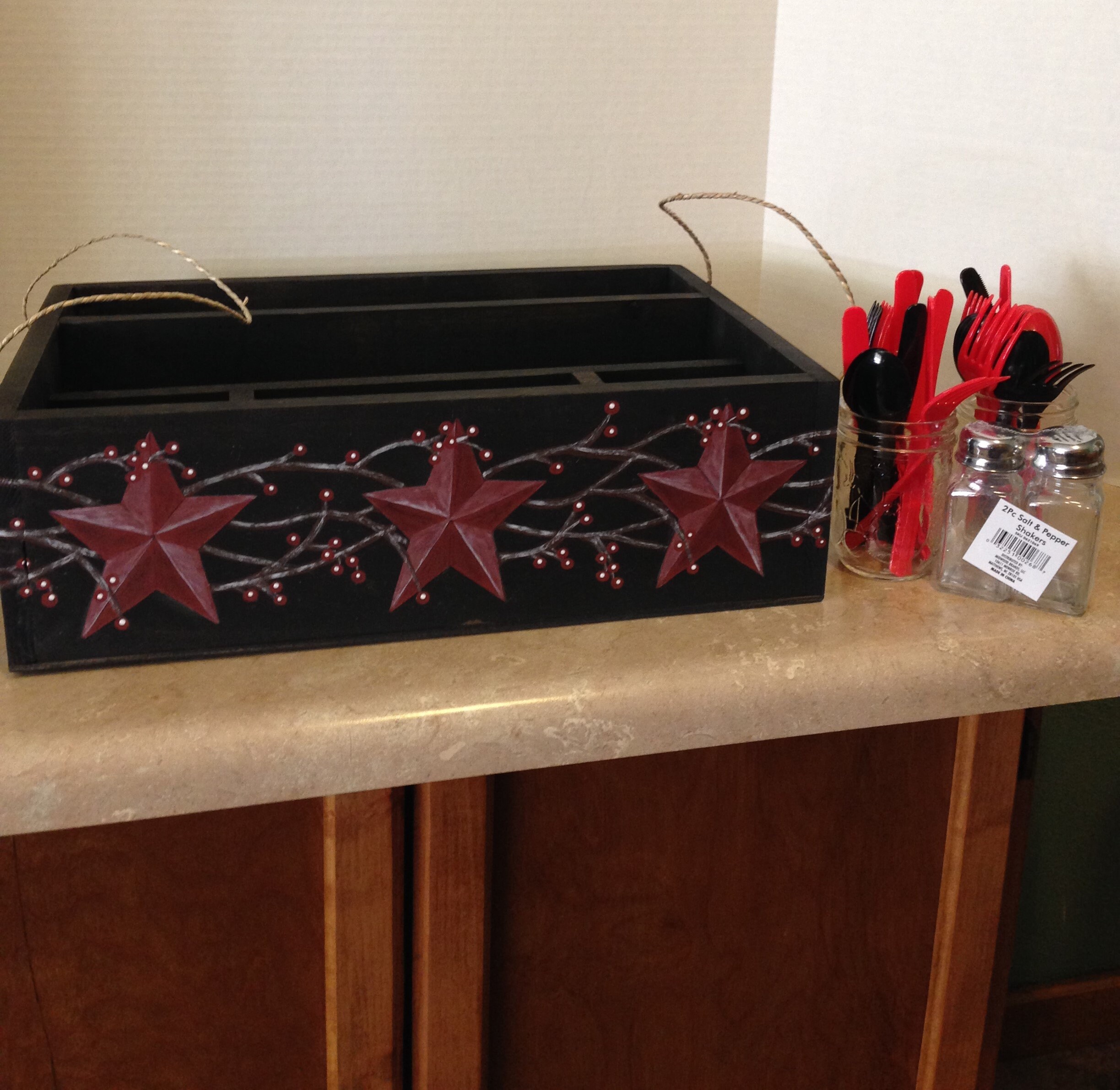 Picnic Caddy, Tableware Caddy, Primitive Decor, Primitive Country