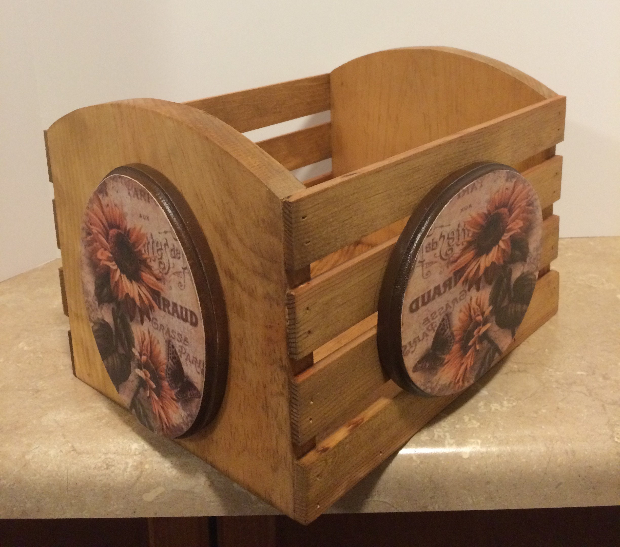 Wooden Box,Decorative Box,Sunflower Decor,Decoupaged Box,Country Decor