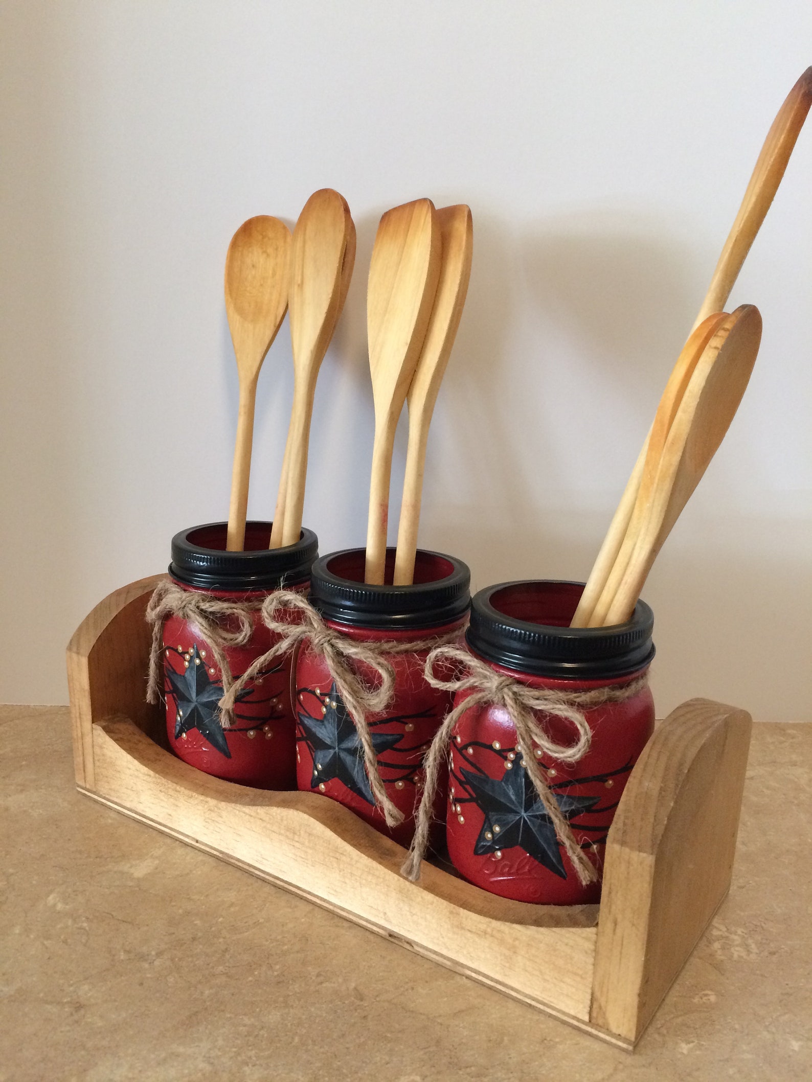 Mason Jar Kitchen Utensil Holdersmason Jar Decorblack Etsy