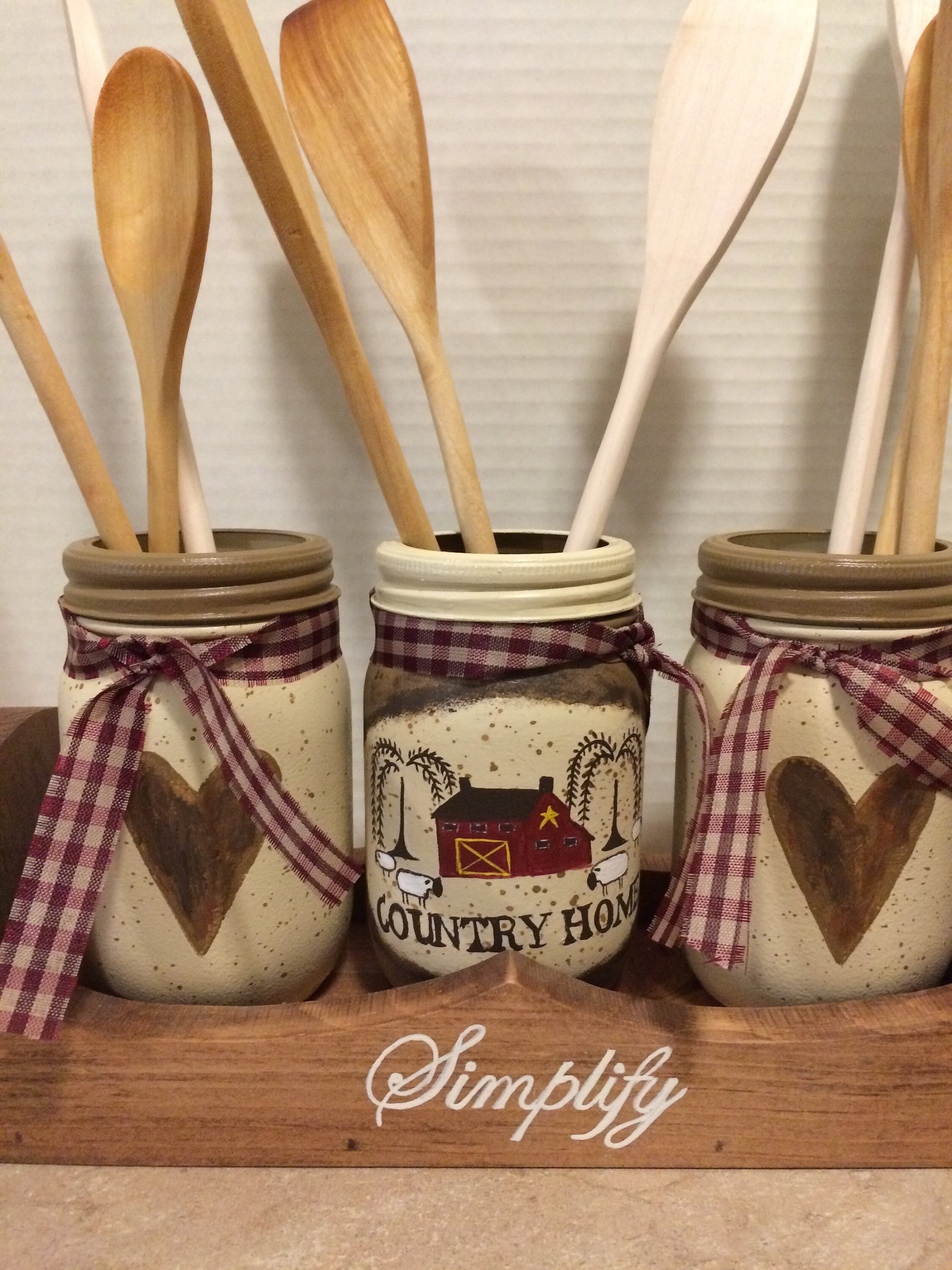 Mason Jar Utensil Holder, Mason Jar Kitchen Utensil Holder,Primitive