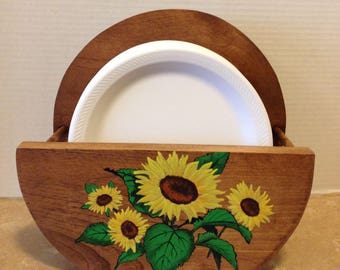 Hand Painted Sunflower Paper Plate Holder, Country Kitchen Decor