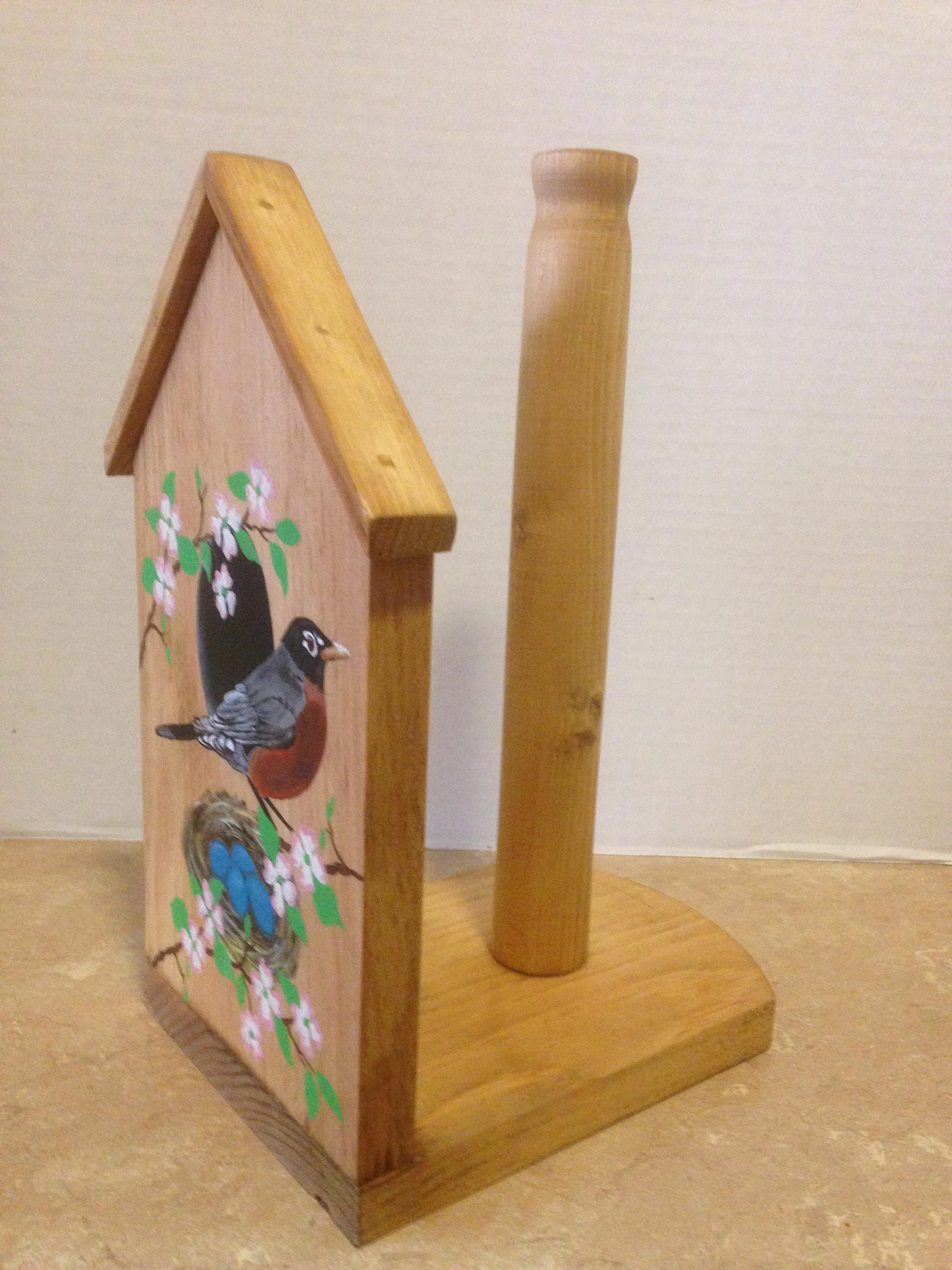 Paper Towel Holder, wooden towel holder, country decor, bird nest, bird lovers, bird gift