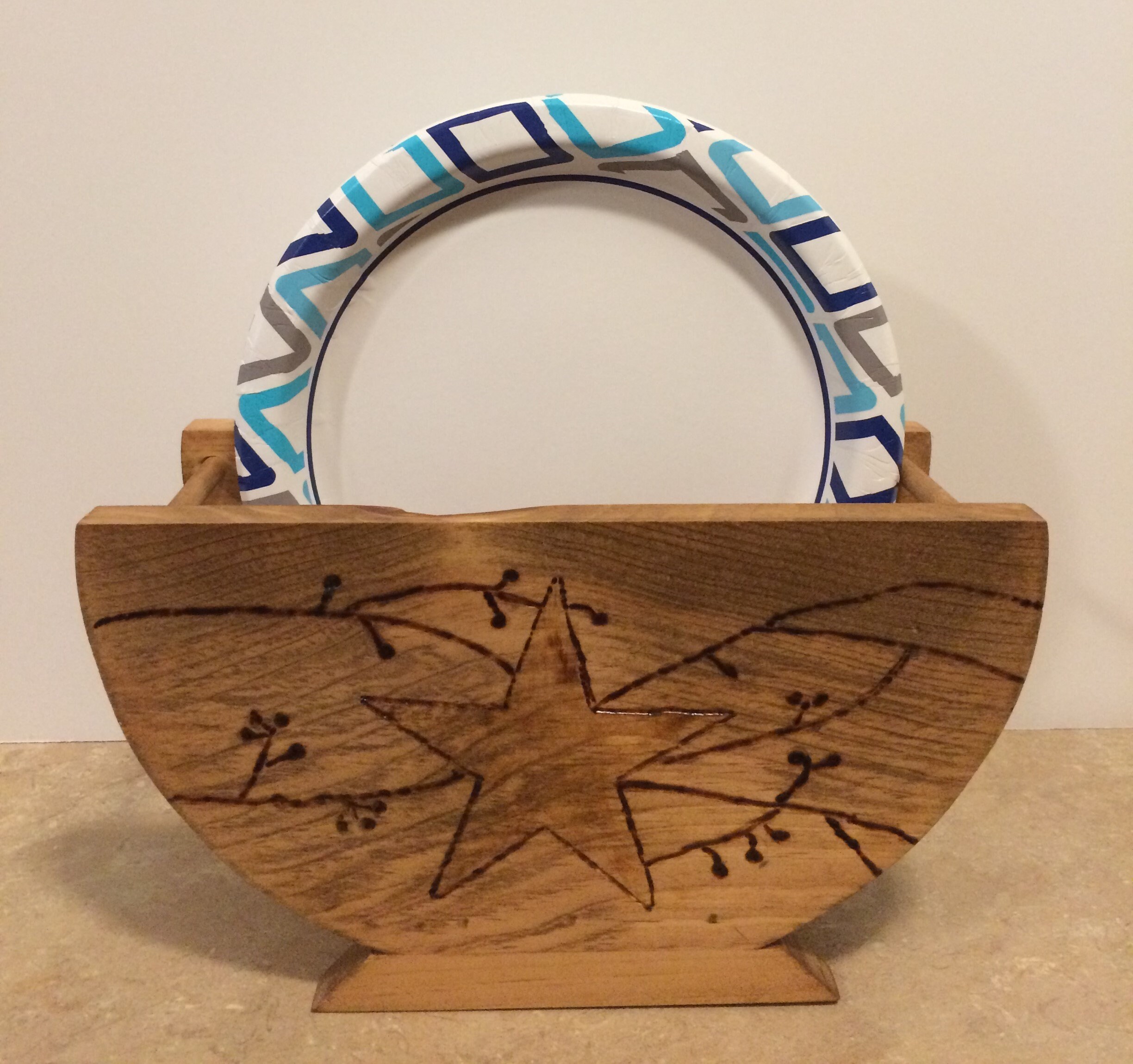 Paper plate holder,wooden plate holder,holder for plates,rustic