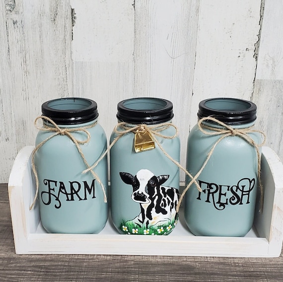 Kitchen utensil holders,cow decor,farmhouse decor,country decor,mason jar utensil holders,cow utensil holders,Christmas gift,gift for her