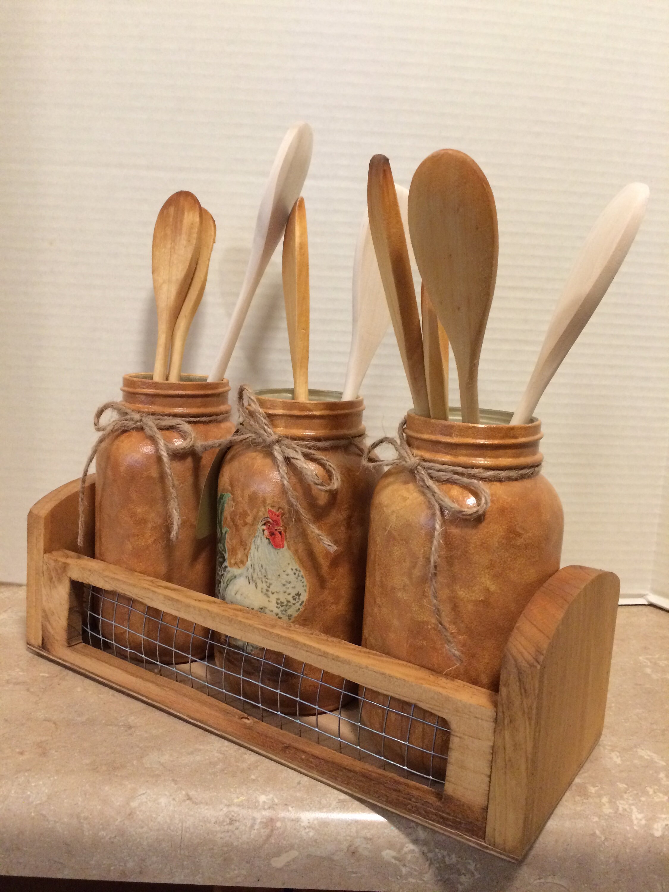 Kitchen Utensil Holders,Mason Jar Utensil Holder,Rooster Decor
