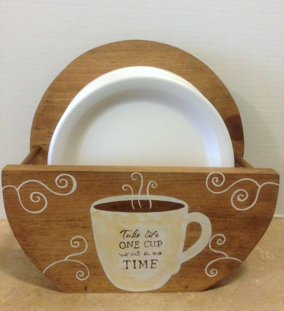 Paper Plate Holder  Coffee Decor  Coffee Theme  Bistro Theme Coffee Kitchen Decor  Wooden Plate Holder  Coffee Lover Coffee Gift, Coffee