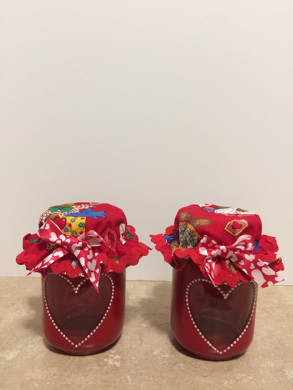 Valentine Candy Jars,Set of 2 Mason Jars,Valentine Gift,Gift for her,Valentines Day Gift,Valentine Decor,Childs Gift,Teachers Gift,Valentine