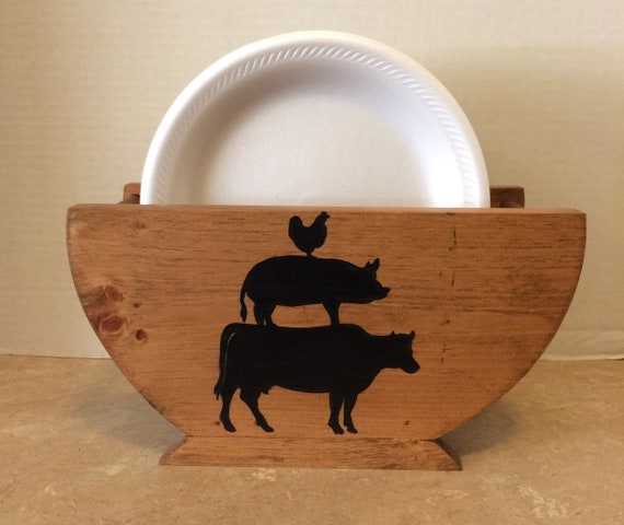 Paper Plate Holder, Farmhouse Decor, Stacked farm animals, Wooden Plate Holder, Rustic Farmhouse Decor, Farm Animal Silhouette