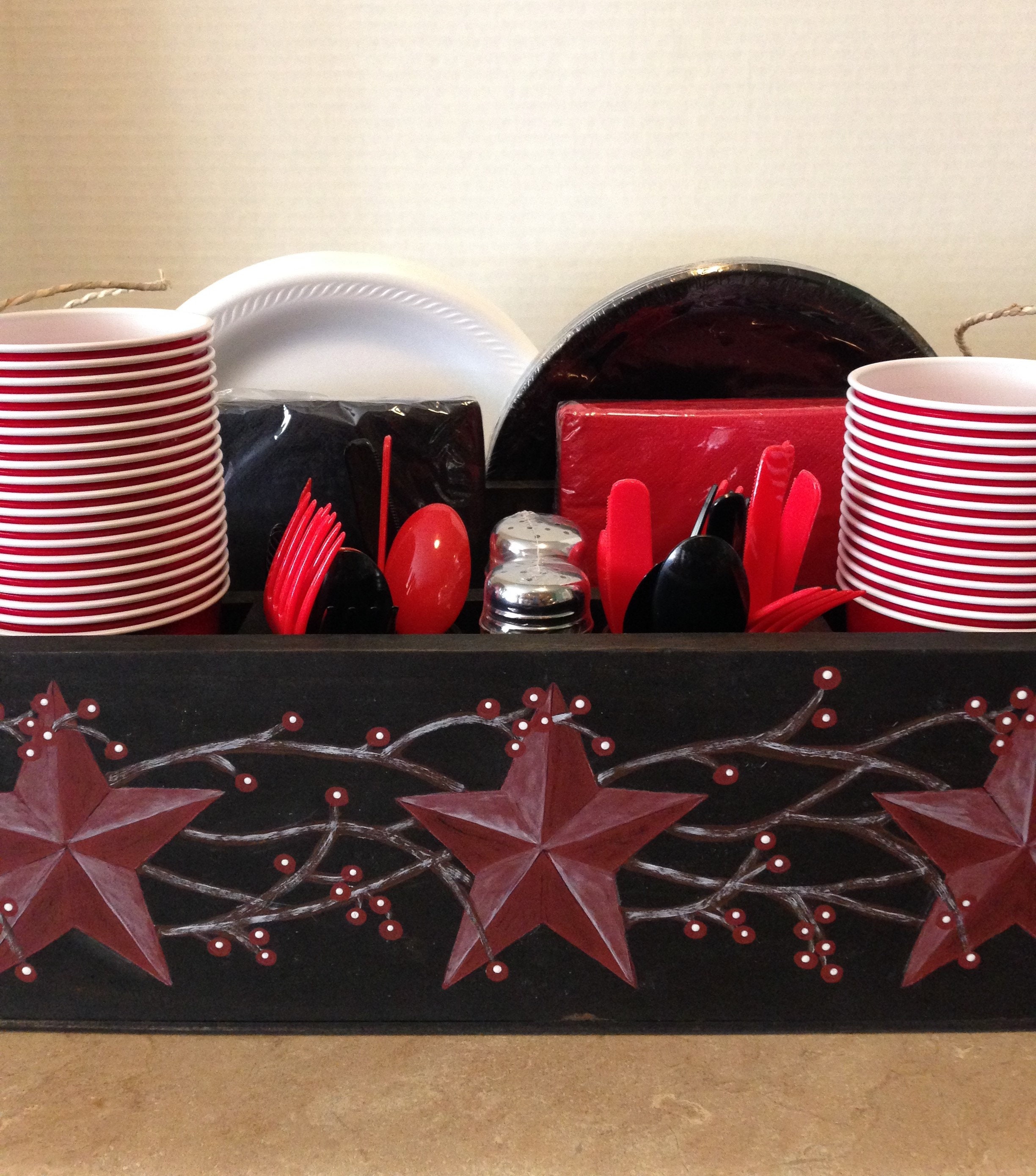 Picnic Caddy, Tableware Caddy, Primitive Decor, Primitive Country