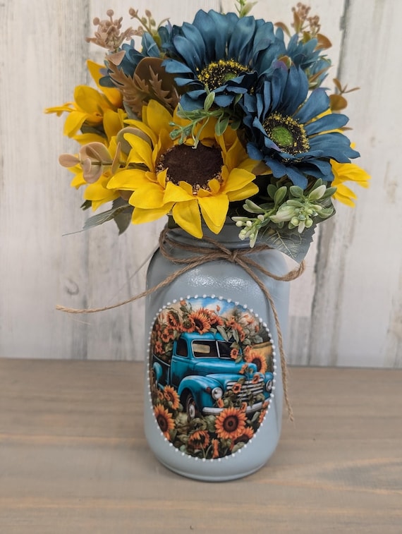 Mason Jar Centerpiece,sunflower decor,Farmhouse Decor,Country decor,Fall table,Autumn centerpiece
