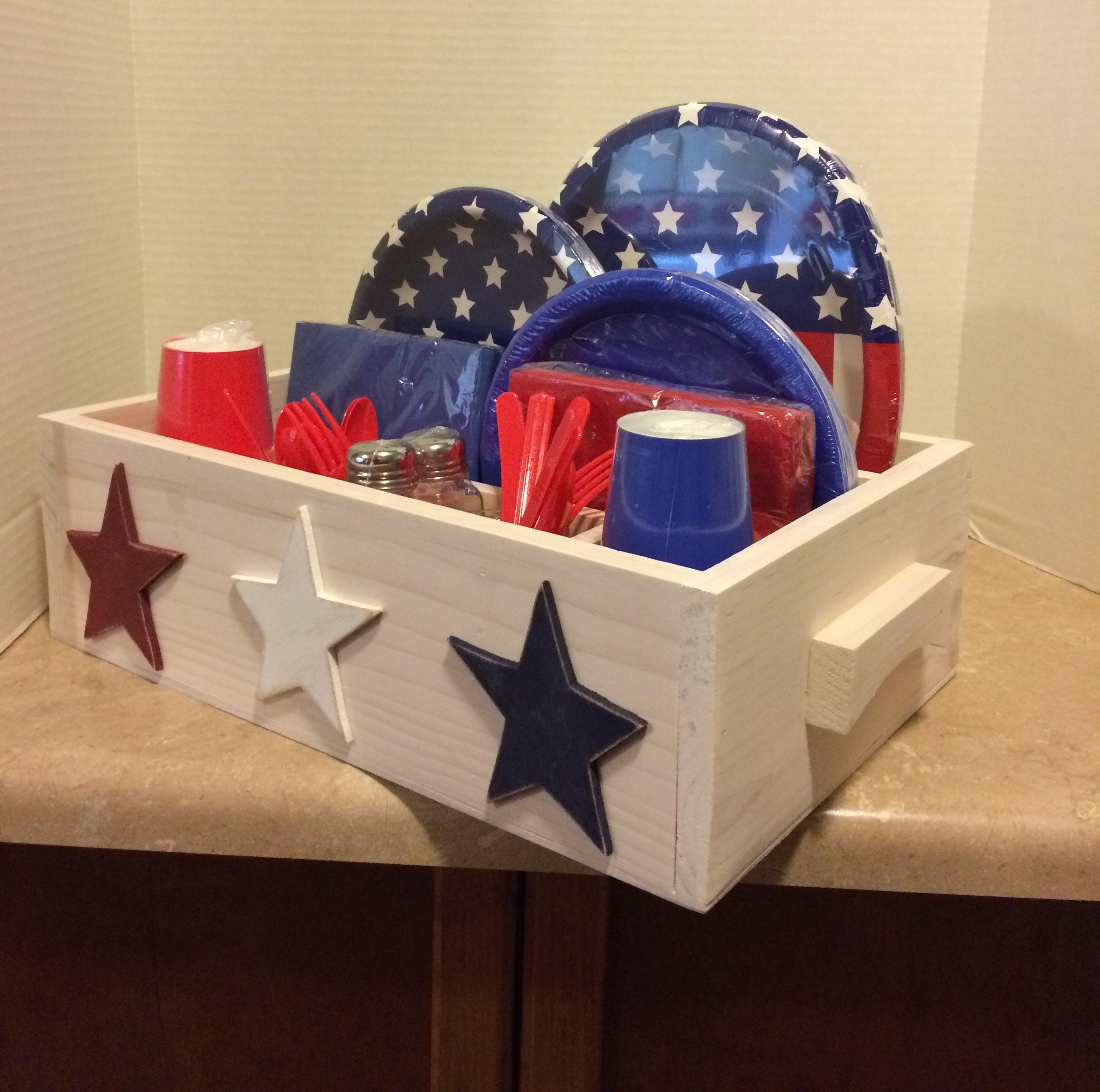 Table caddy, Picnic Caddy, Kitchen Caddy, Americana Decor, Housewarming