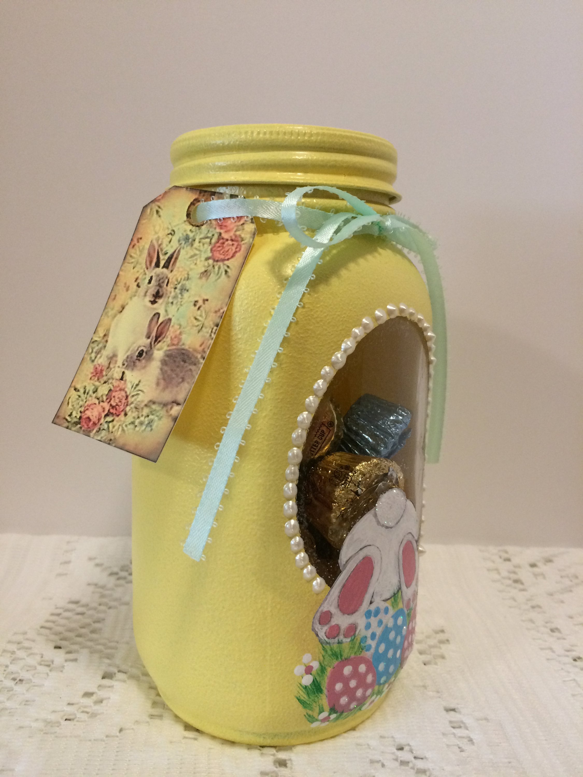 Easter candy Jar,Mason Jar Decor,Easter Centerpiece,Mason Jar Candy