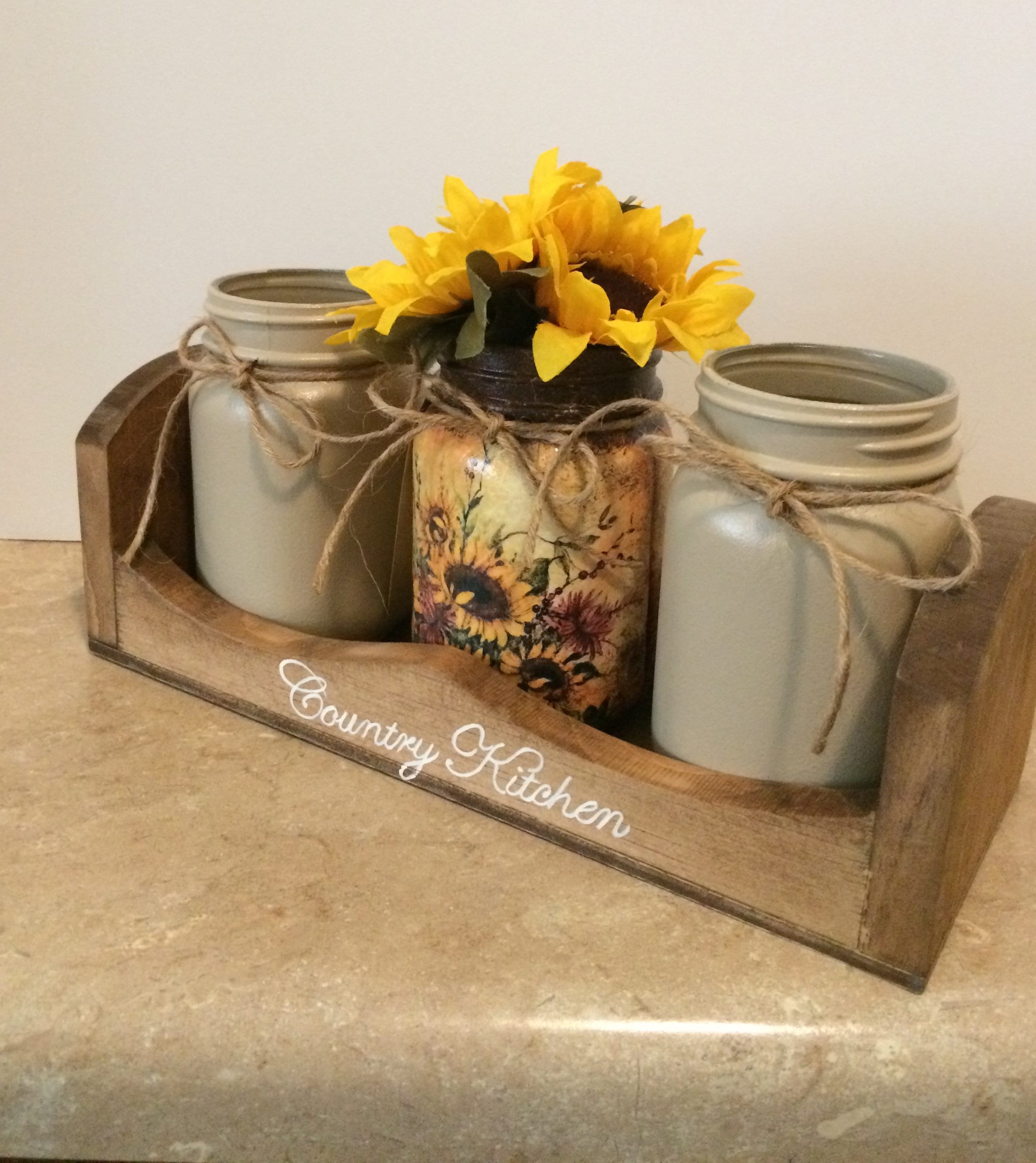 Kitchen Utensil Holder,Mason Jar Decor,Sunflower Decor,Sunflower