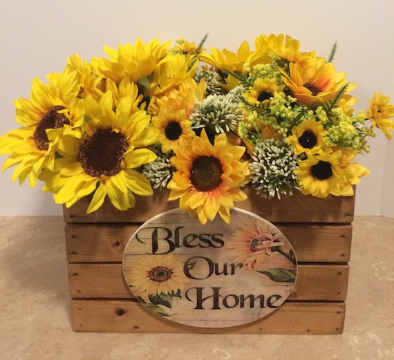 Flower Box,Bathroom Storage Box,Kitchen Storage Box,Storage Bin,Wooden Box,Sunflower Decor,Box for towels,Box for toiletries,Country Decor