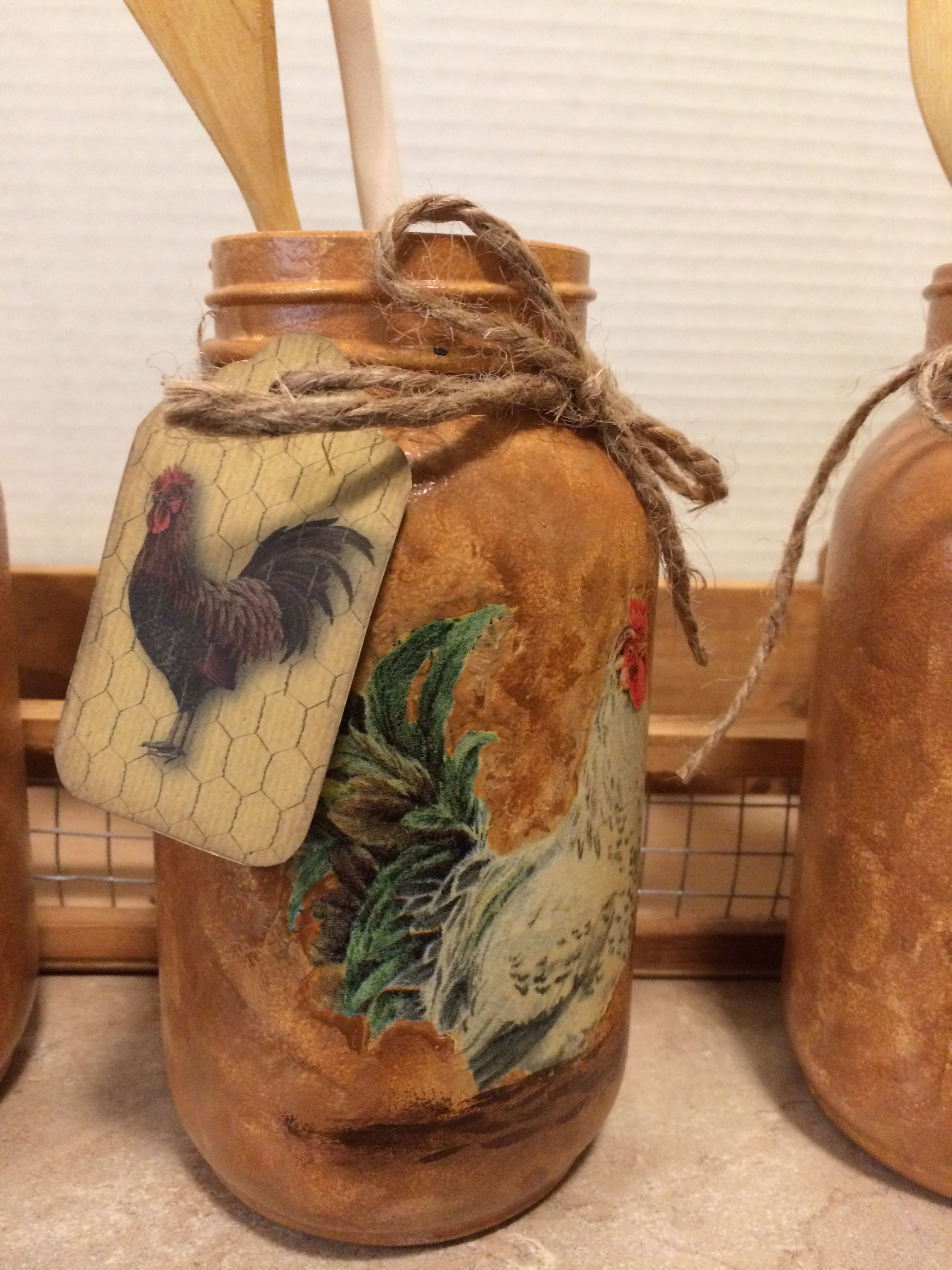 Kitchen Utensil Holders,Mason Jar Utensil Holder,Rooster Decor