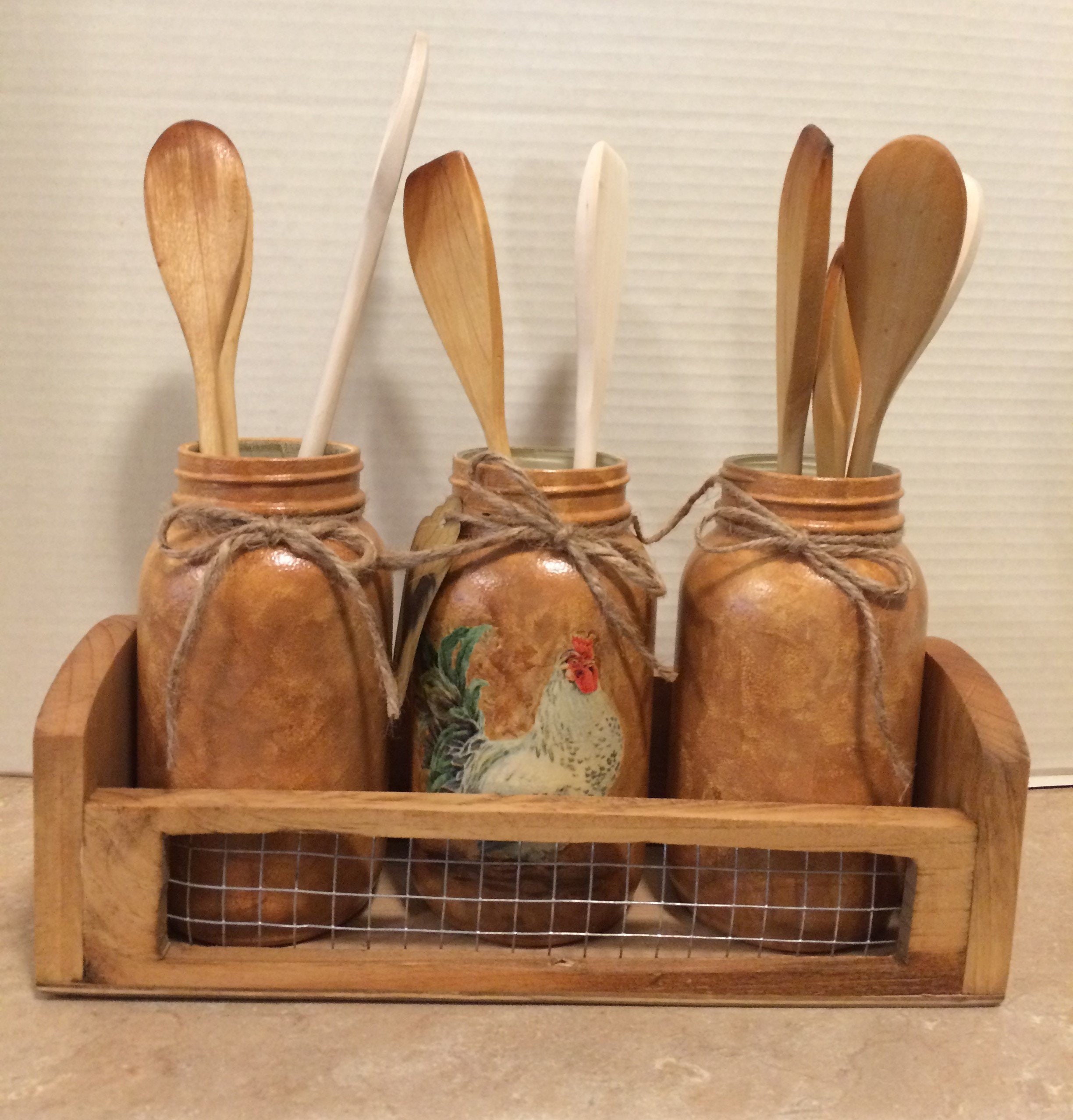 Kitchen Utensil Holders Mason Jar Utensil Holder Rooster Decor