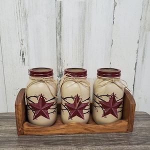 Mason jar utensil holders, primitive decor,kitchen decor,primitive kitchen,mothers day gift,primitive stars,gift for her,farmhouse decor