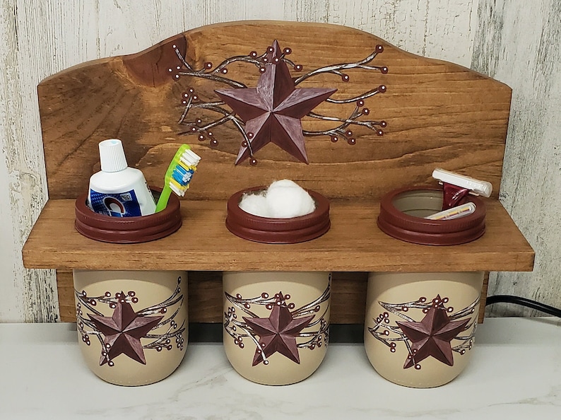 Primitive Toothpaste Mason Jar Wall Decor, Primitive Star Decor, Bathroom Mason Jars ...