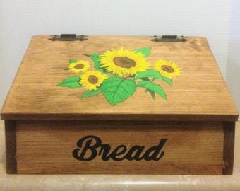 Bread Box  Wooden Bread Box  Kitchen Bread Box  Sunflower Decor  Farmhouse Decor Sunflower Kitchen Decor  Sunflower Kitchen Country Decor