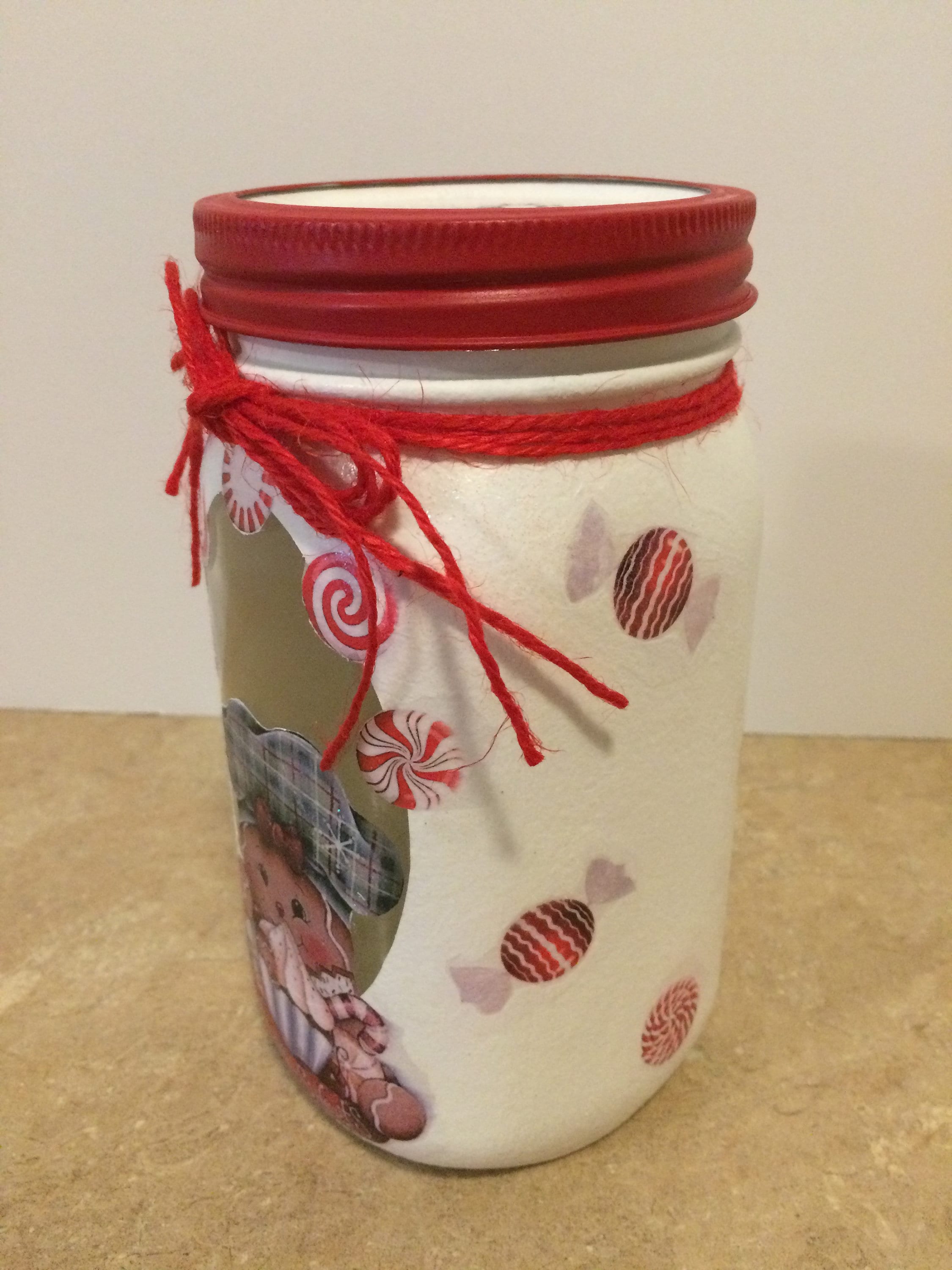 Mason Jar Candy,Christmas Candy Jar,Decoupaged Jar,Mason Jar Decor