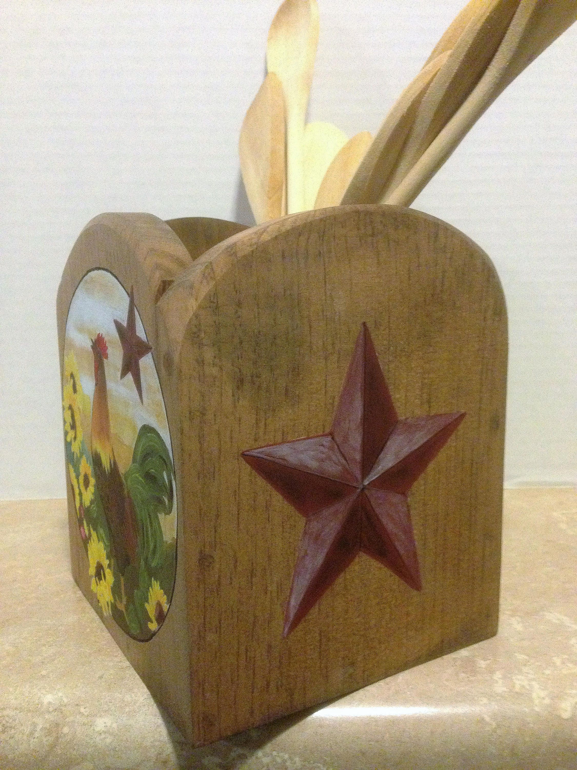 Utensil Holder, Kitchen Utensil Holder, Rooster Decor, Primitive Decor