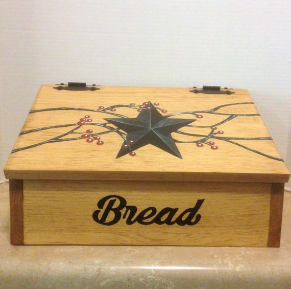 Bread Box, Wooden Bread Box, Black primitive Star, Primitive Decor, Primitive Kitchen, Bread Storage, Farmhouse Decor, Country Decor