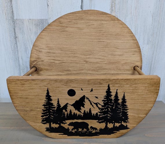 Wooden Paper plate Holder, Black bear paper plate holder, Black bear Decor, Paper plate holder for cabin, rustic cabin paper plate holder
