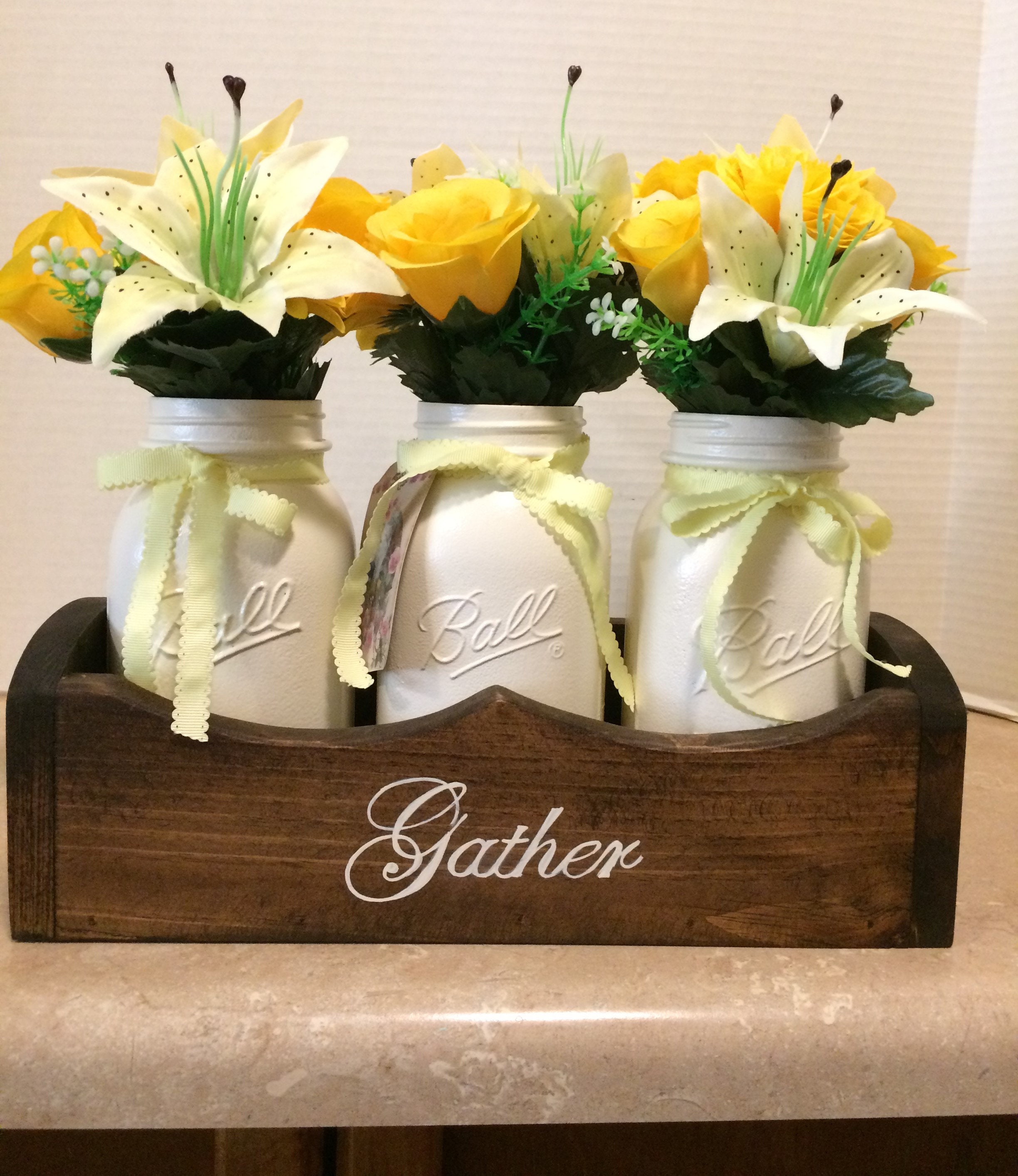 Spring Centerpiece,Mason Jar Centerpiece,Mason Jar Decor,Country Decor,WoodenPlanterBox,Floral