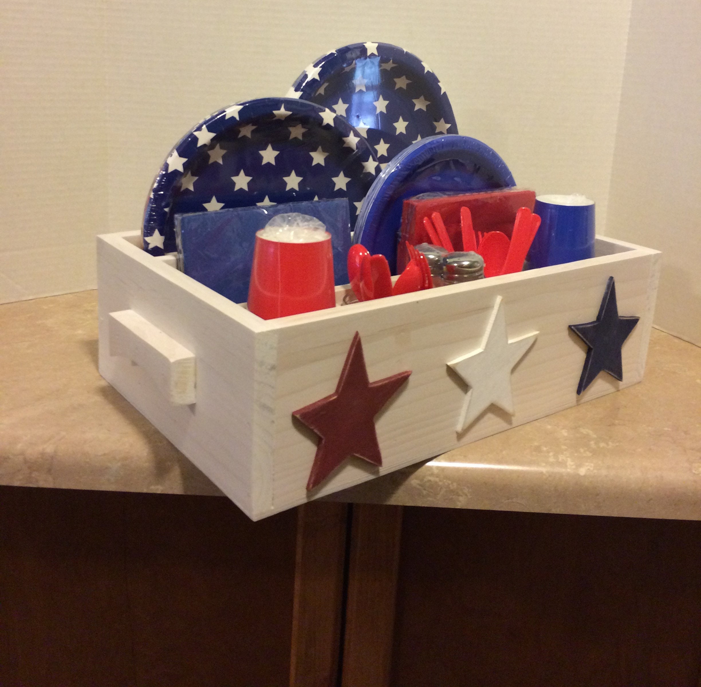 Table caddy, Picnic Caddy, Kitchen Caddy, Americana Decor, Housewarming