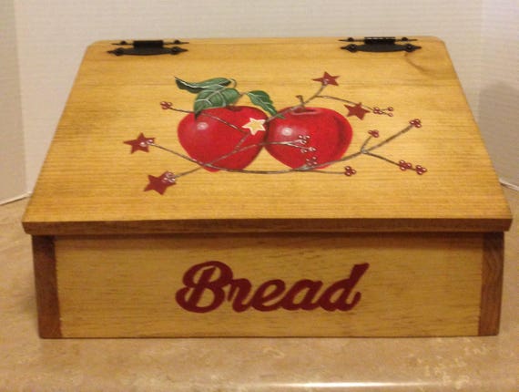 Bread Box, Apple Decor,Apple Kitchen Decor, Primitive apples, Country Decor, Wooden Bread Box Box for bread Red Apple Decor Apple Themed