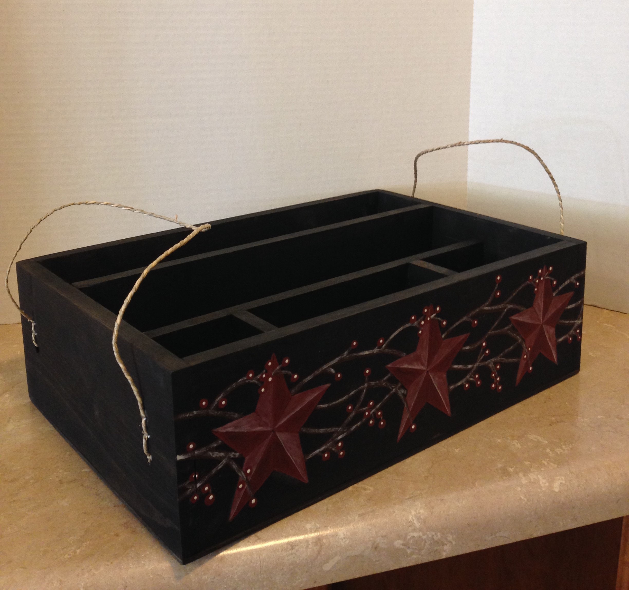 Picnic Caddy, Tableware Caddy, Primitive Decor, Primitive Country