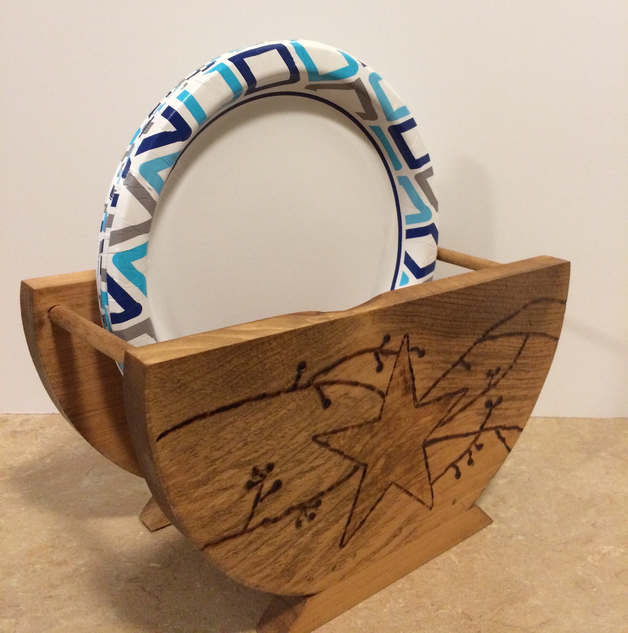 Paper plate holder,wooden plate holder,holder for plates,rustic