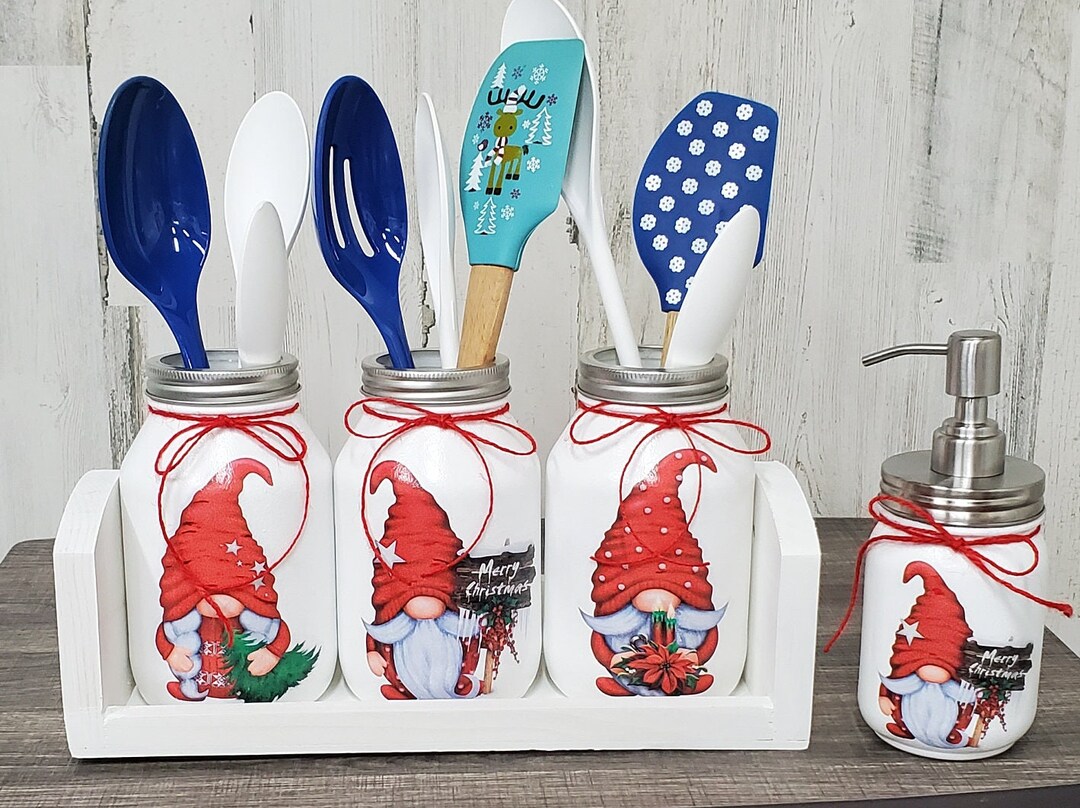 Christmas Gnome Utensil Holders, Christmas Gnomes Soap Dispenser