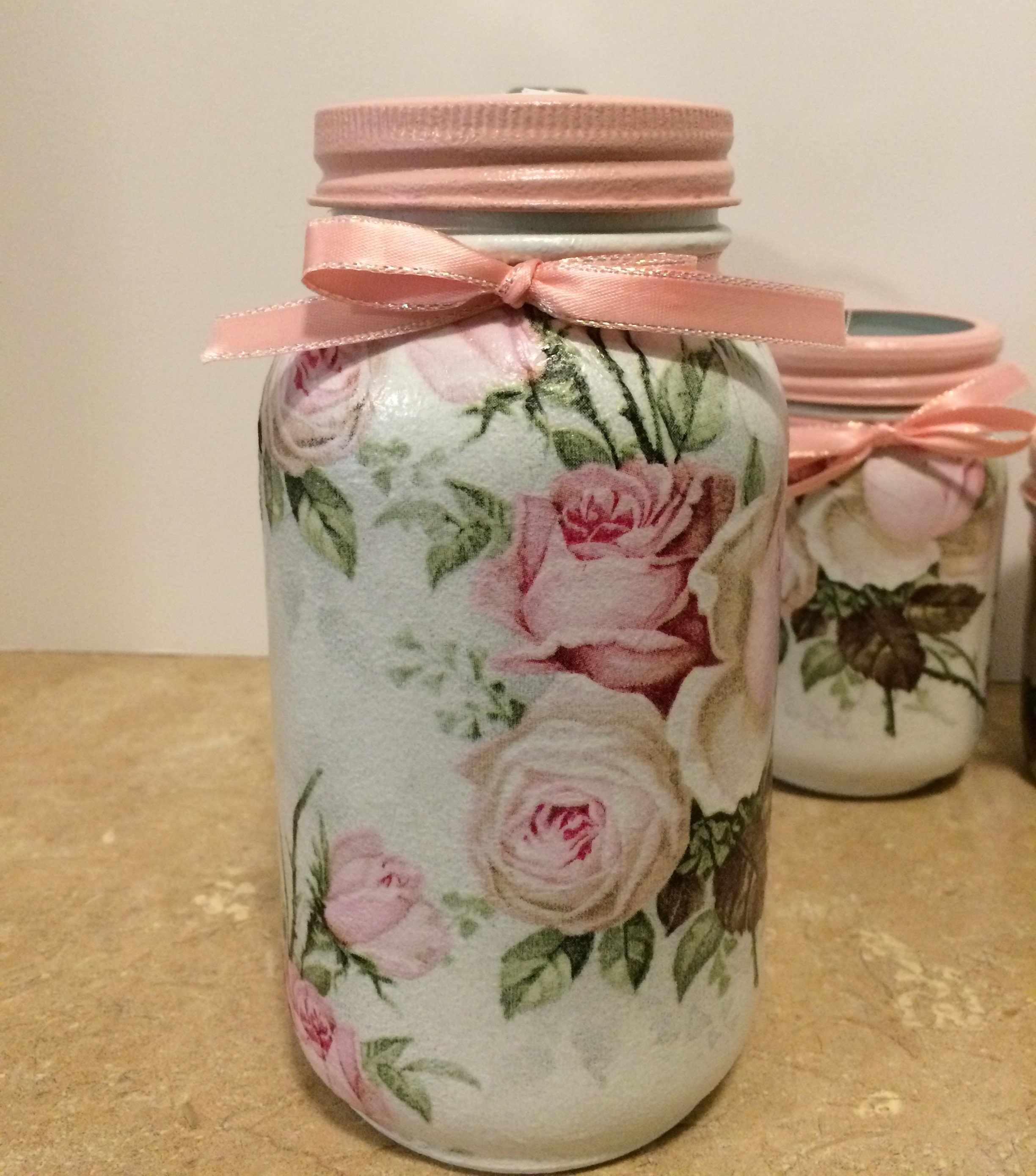 Mason Jar Bathroom set,Mason Jar Decor,Rose Decor,Pink Rose Decor
