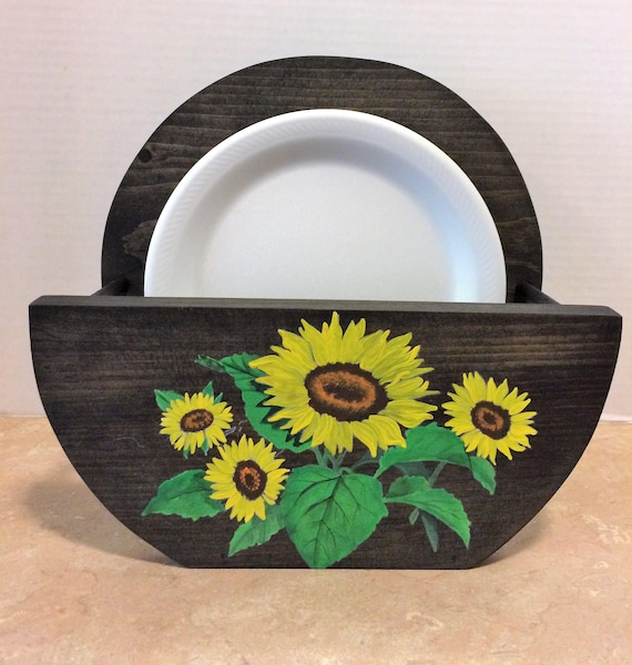 Paper Plate Holder Paper Plate Holders Sunflower Kitchen Decor Painted Sunflowers Wooden Plate Holder Holder for Plates Sunflowers Decor