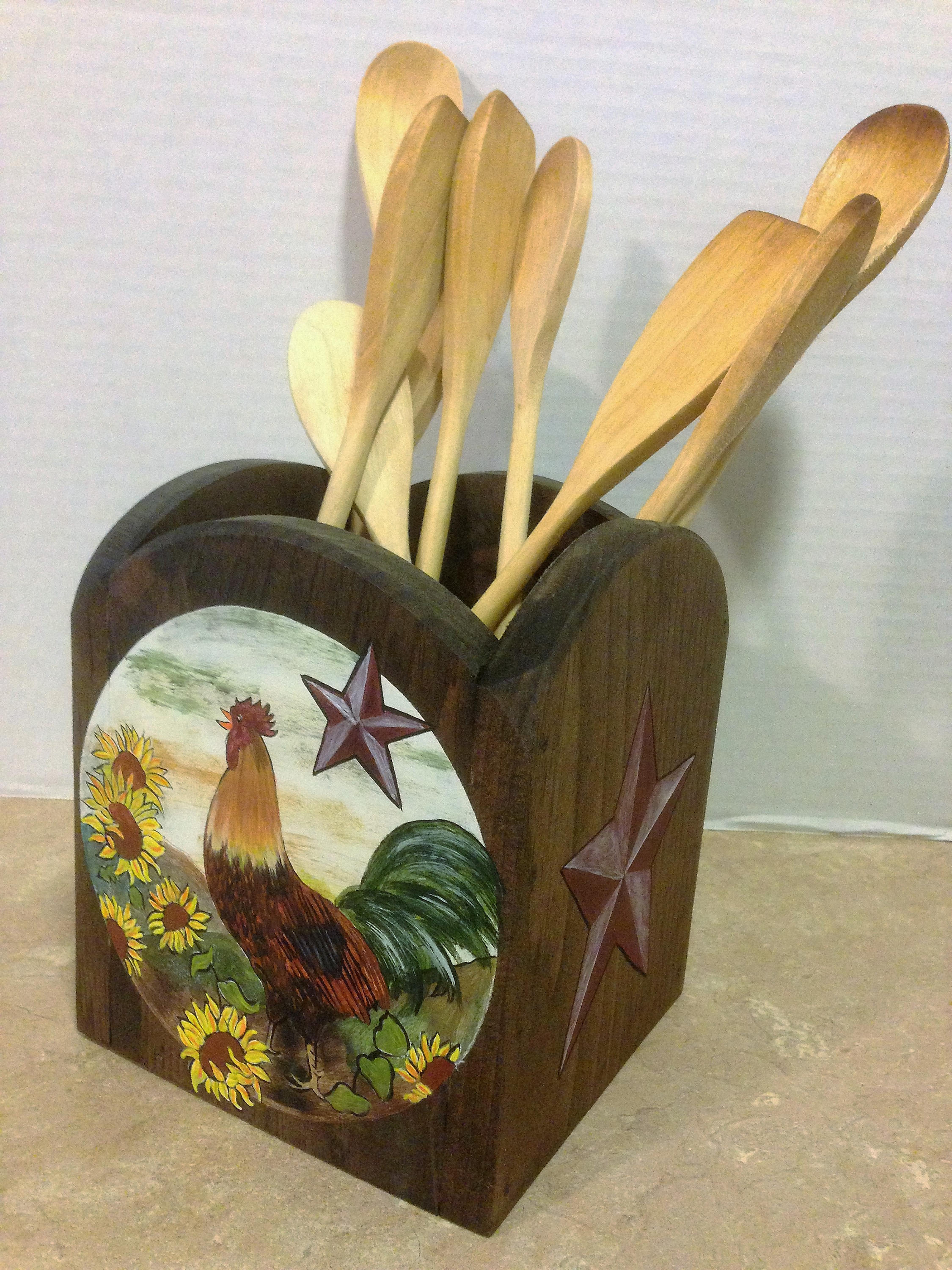 Kitchen Utensil Holder,Utensil Holder, Wood Utensil holder, Rooster