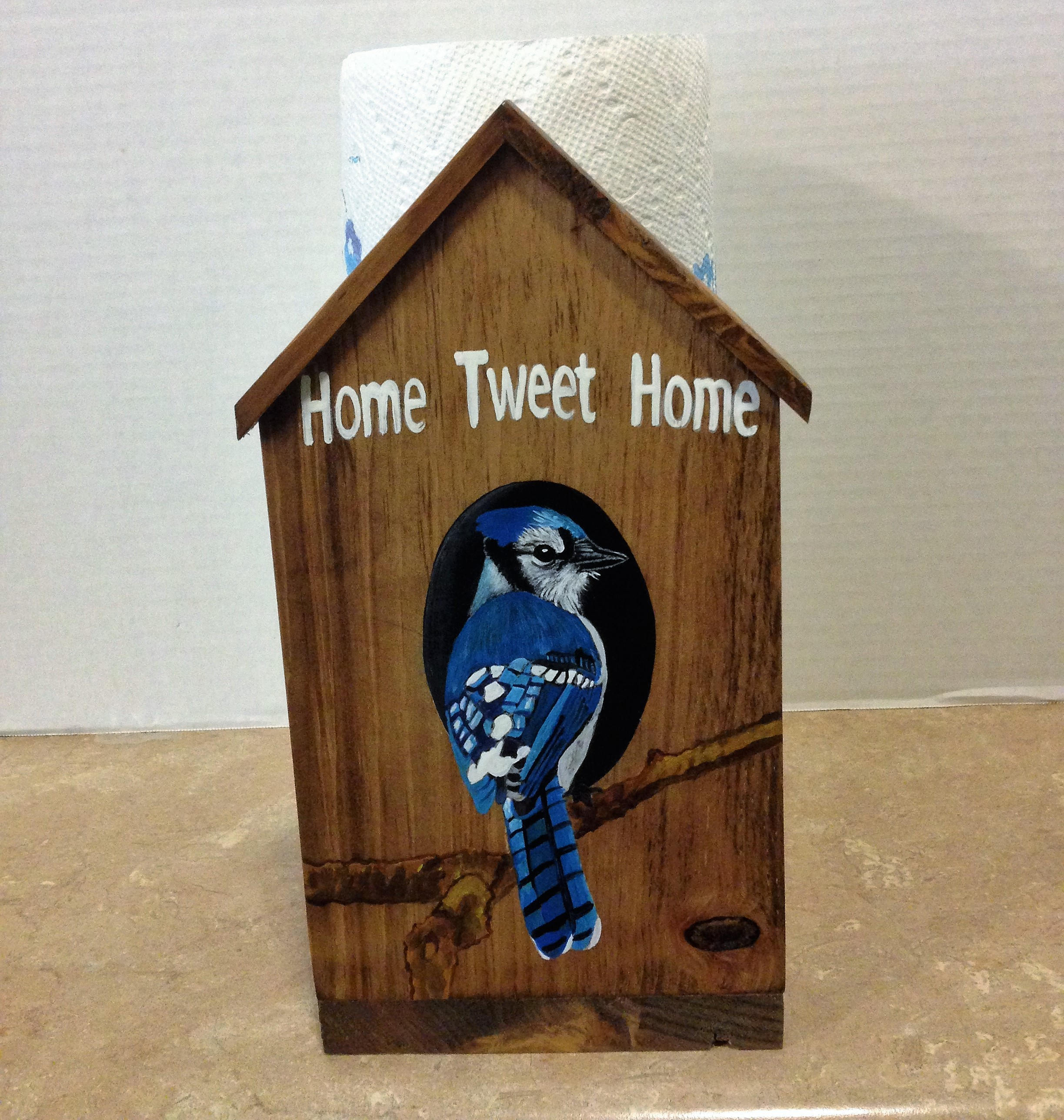 Paper Towel Holder, Birdhouse Decor, Birdhouse paper towel Holder, Country Decor, Bluejay Decor