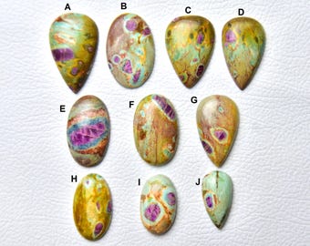 Natural Ruby Fuchsite Cabochon Gemstone Genuine Loose Ruby Fuchsite Gems Smooth Oval Flat Back Stone for Pendant & Jewelry Making No1000