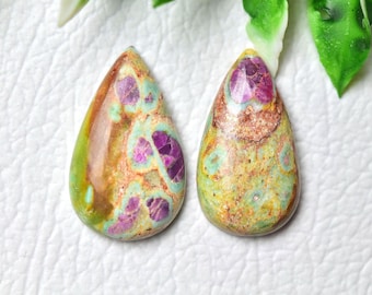 Natural Ruby Fuchsite Cabochon Loose Gemstone DIY Jewelry Smooth Ruby Fuchsite Pear Cab Jewelry Making Supply 16x26mm to 14x26mm 2pcs No809