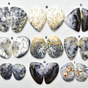 Prachtige gefacetteerde schijf van dendritische opaal, roosgeslepen cabochon, paar losse edelsteen cabochons, natuurlijke dendritische opaal met platte achterkant voor oorbellen nr. 997
