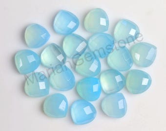 Natural Blue Chalcedony Heart Gemstone Faceted Chalcedony Onion 10mm Cabochon Loose Calibrated Gemstone For Jewelry Maker 6,8,10pcs No458