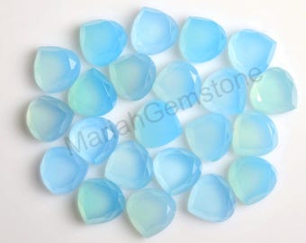 Natural Blue Chalcedony Heart Loose Gemstone Rose Cut Chalcedony Onion 10mm Cabochon Stone Calibrated Gemstone Flat Back Gem 6,8,10pcs No463
