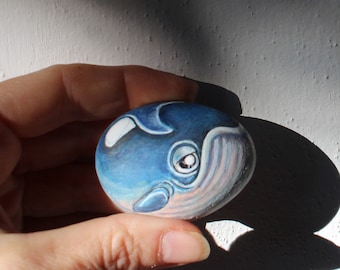 Whale No.3 Handpainted rock painting, painted stone. miniature, ocean, sea rock pebble fine art