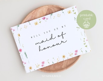 Cartão de Proposta Floral para Madrinha de Honra – Cartão de Noivado para Madrinha de Honra – Você Será Minha Madrinha de Honra – Cartão Postal para Madrinha de Honra para Imprimir